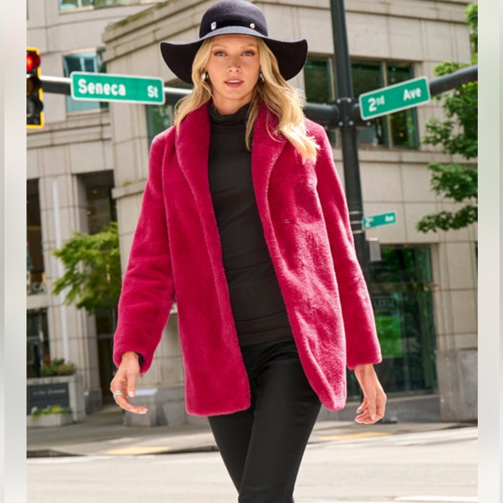 Boston Proper Vibrant Pink Teddy Jacket Size Small